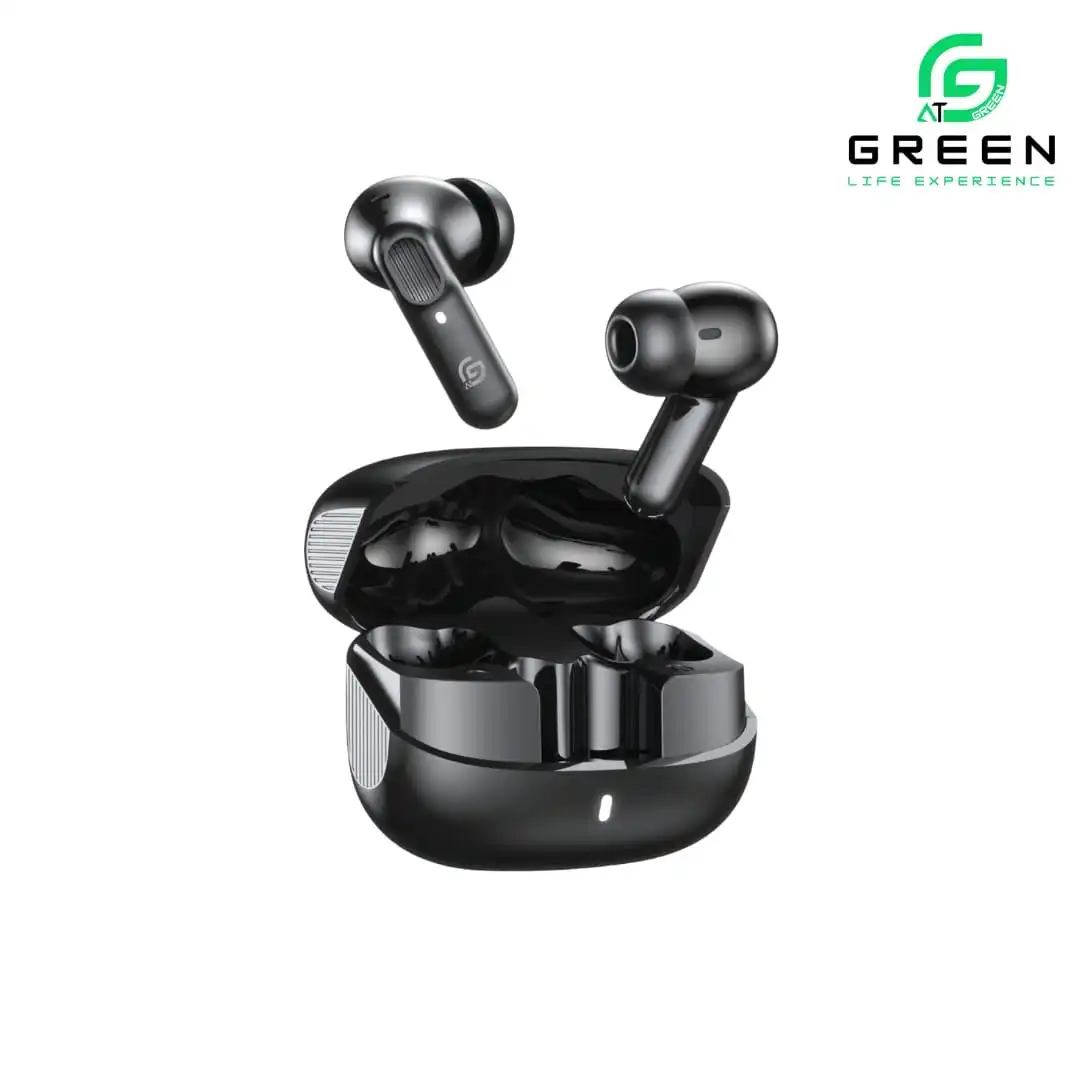 Product image of Green Airbeat-520 Dual Mic ENC Earbuds | Modern Sleek Design With Textured Lines