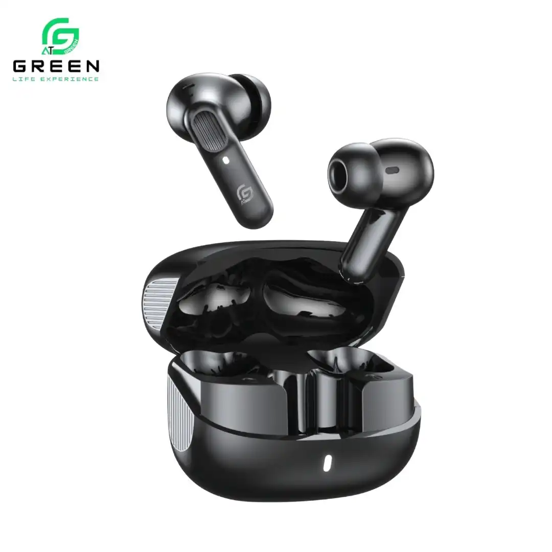 Product image of Green Airbeat-520 Dual Mic ENC Earbuds | Modern Sleek Design With Textured Lines