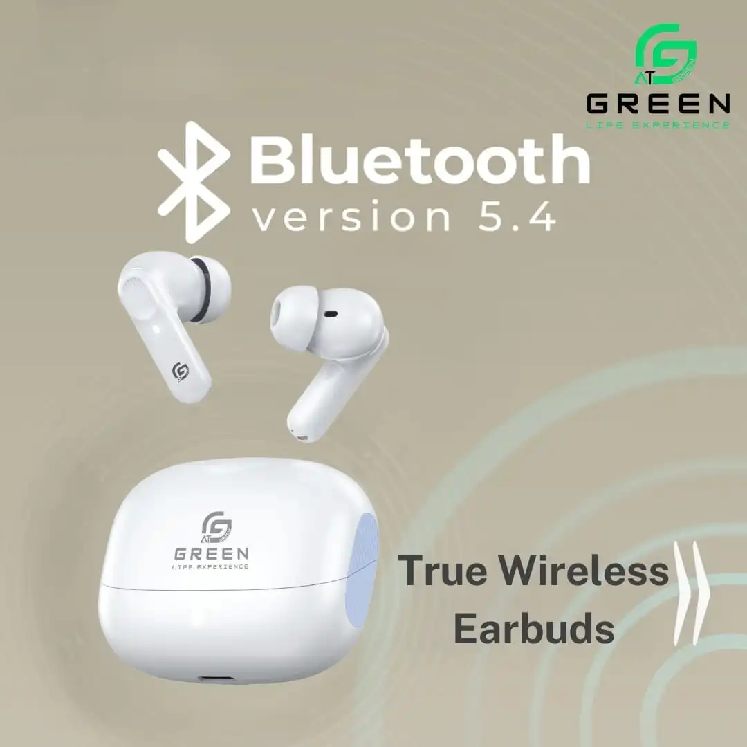 Product image of Green Airbeat-520 Dual Mic ENC Earbuds | Modern Sleek Design With Textured Lines