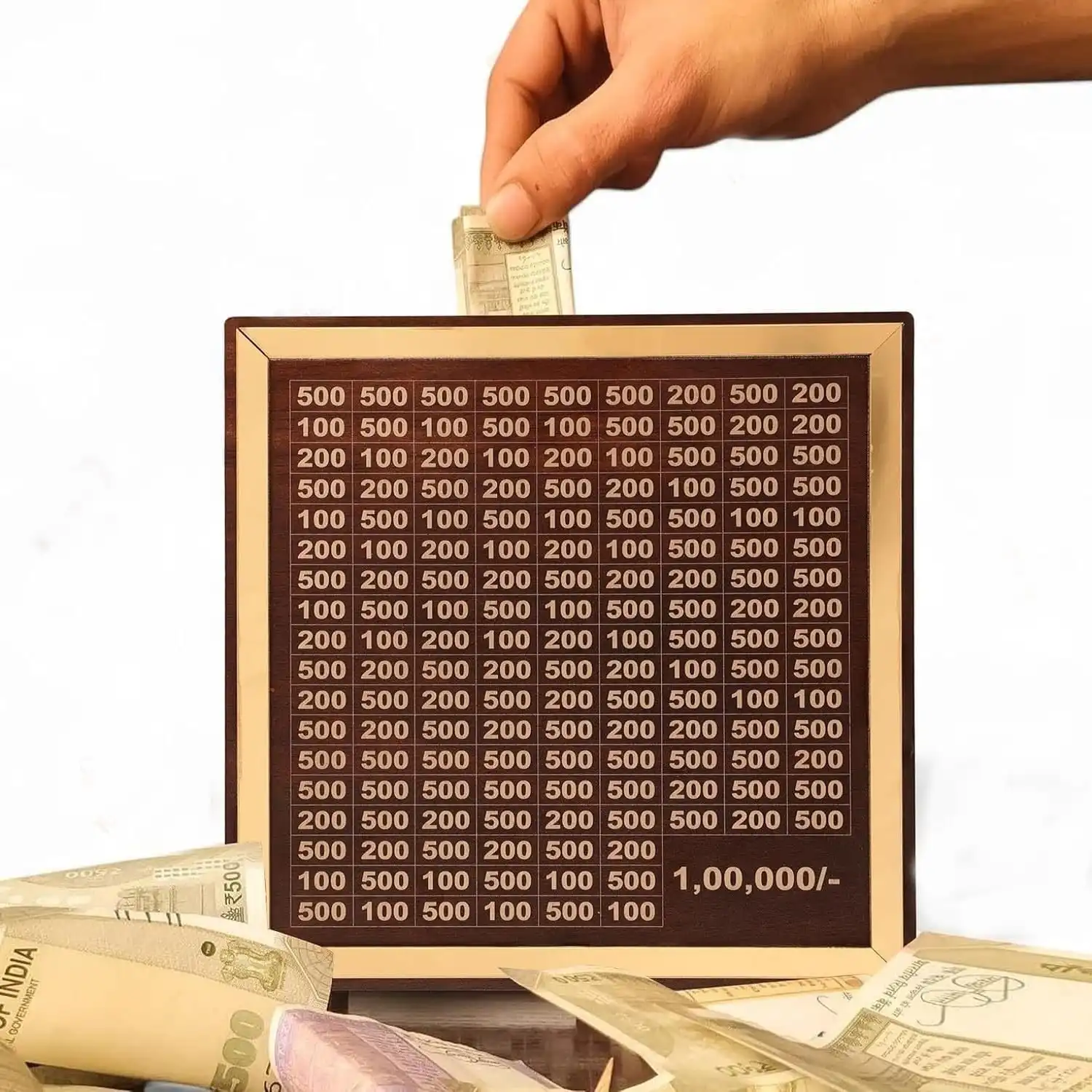 Product image of Wooden Piggy Bank | Money Saving Box with 1 Lakh Goal Tracker for Kids & Adults