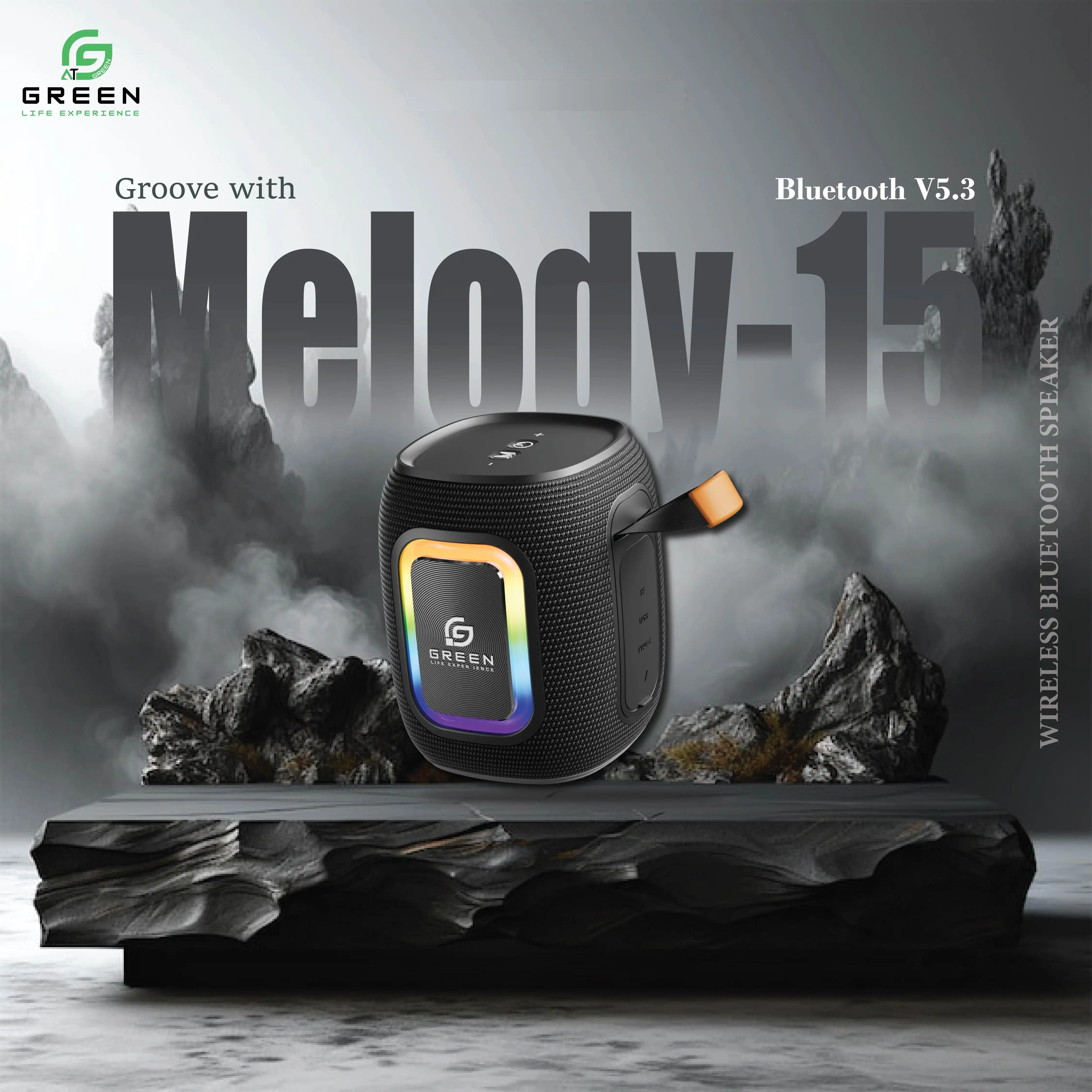 Product image of Green Melody-15 | Portable Bluetooth Speaker | 15 Watt | Heavy Bass | 8 Hours | RGB Light | Type-c | 2500 mAh