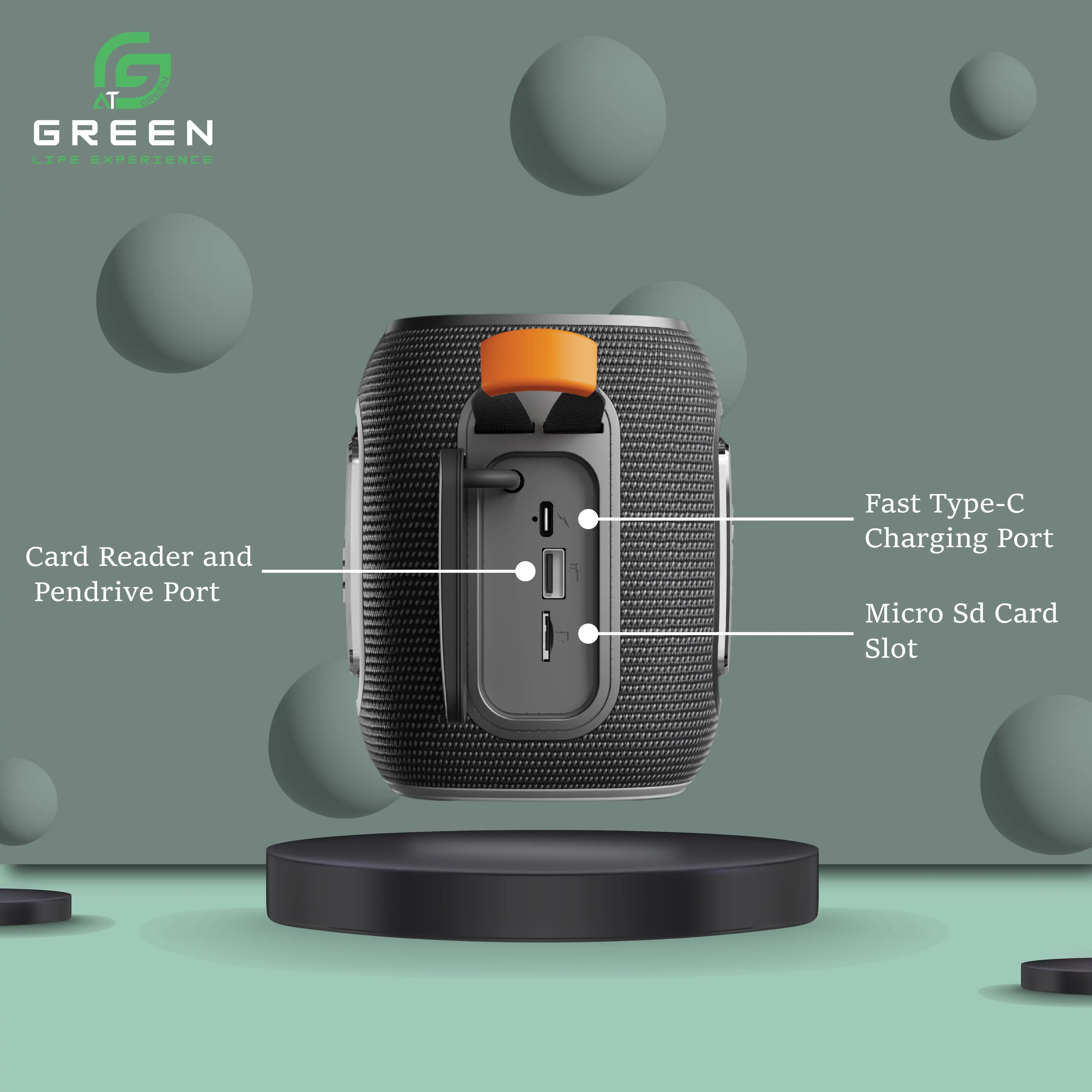 Product image of Green Melody-15 | Portable Bluetooth Speaker | 15 Watt | Heavy Bass | 8 Hours | RGB Light | Type-c | 2500 mAh