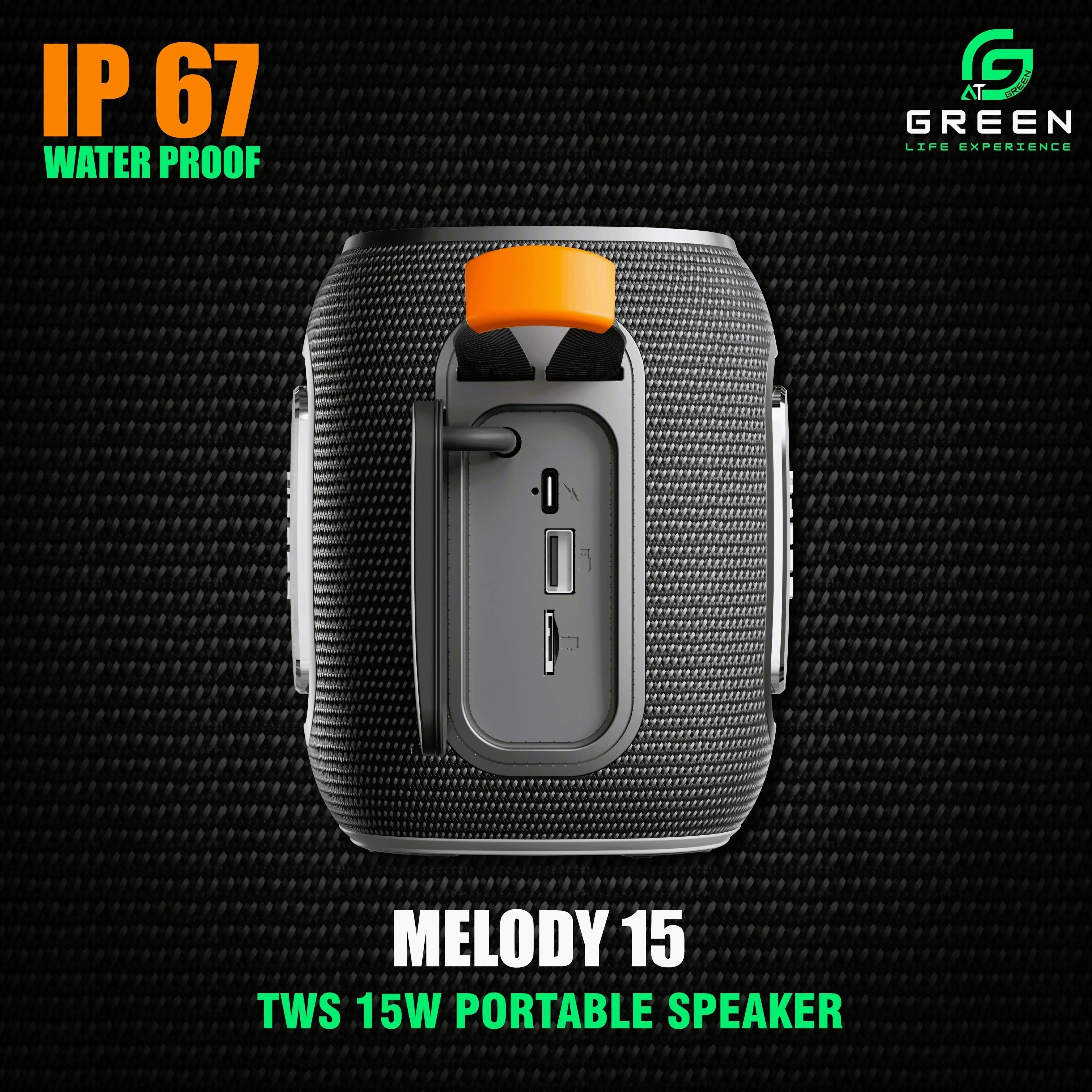 Product image of Green Melody-15 | Portable Bluetooth Speaker | 15 Watt | Heavy Bass | 8 Hours | RGB Light | Type-c | 2500 mAh