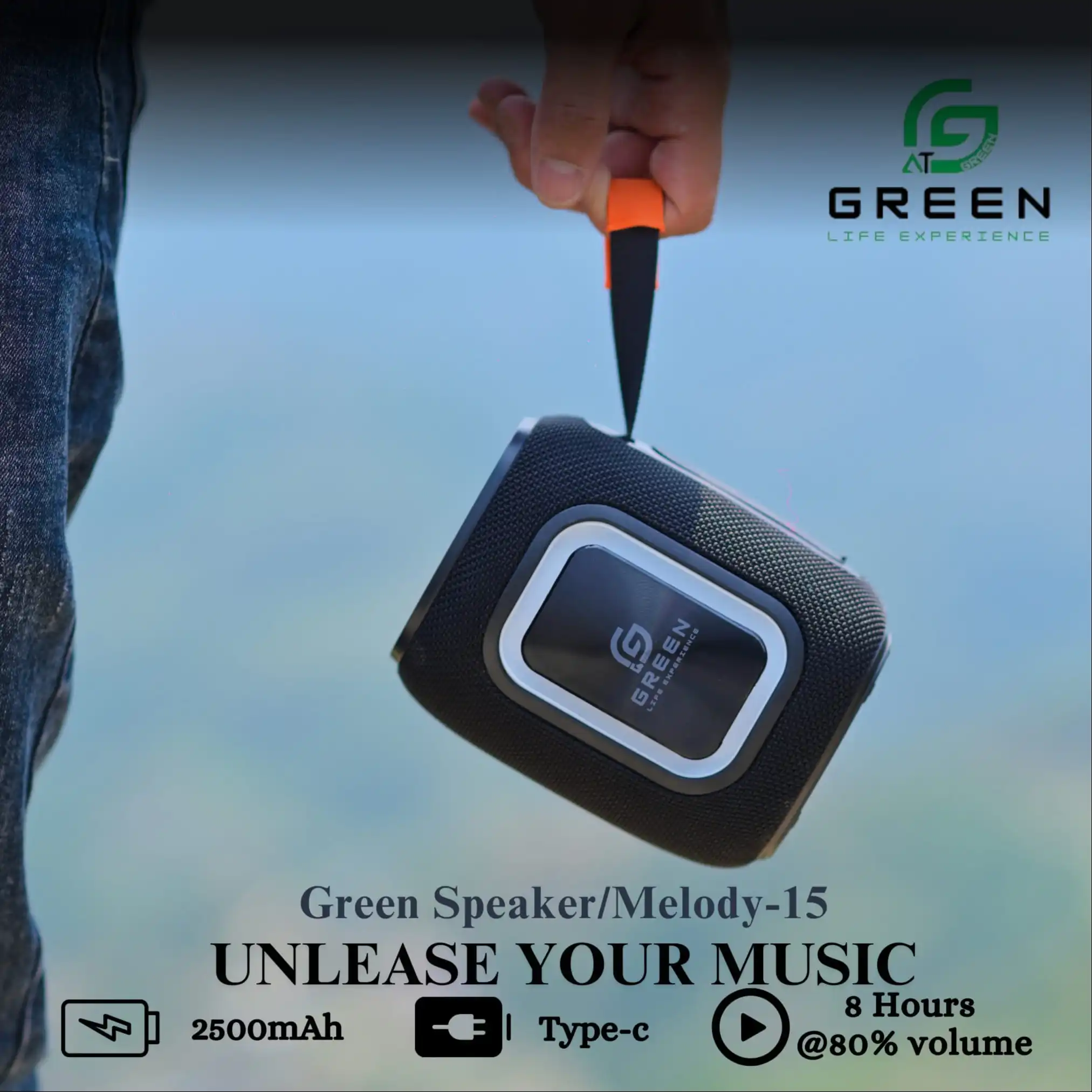 Product image of Green Melody-15 | Portable Bluetooth Speaker | 15 Watt | Heavy Bass | 8 Hours | RGB Light | Type-c | 2500 mAh