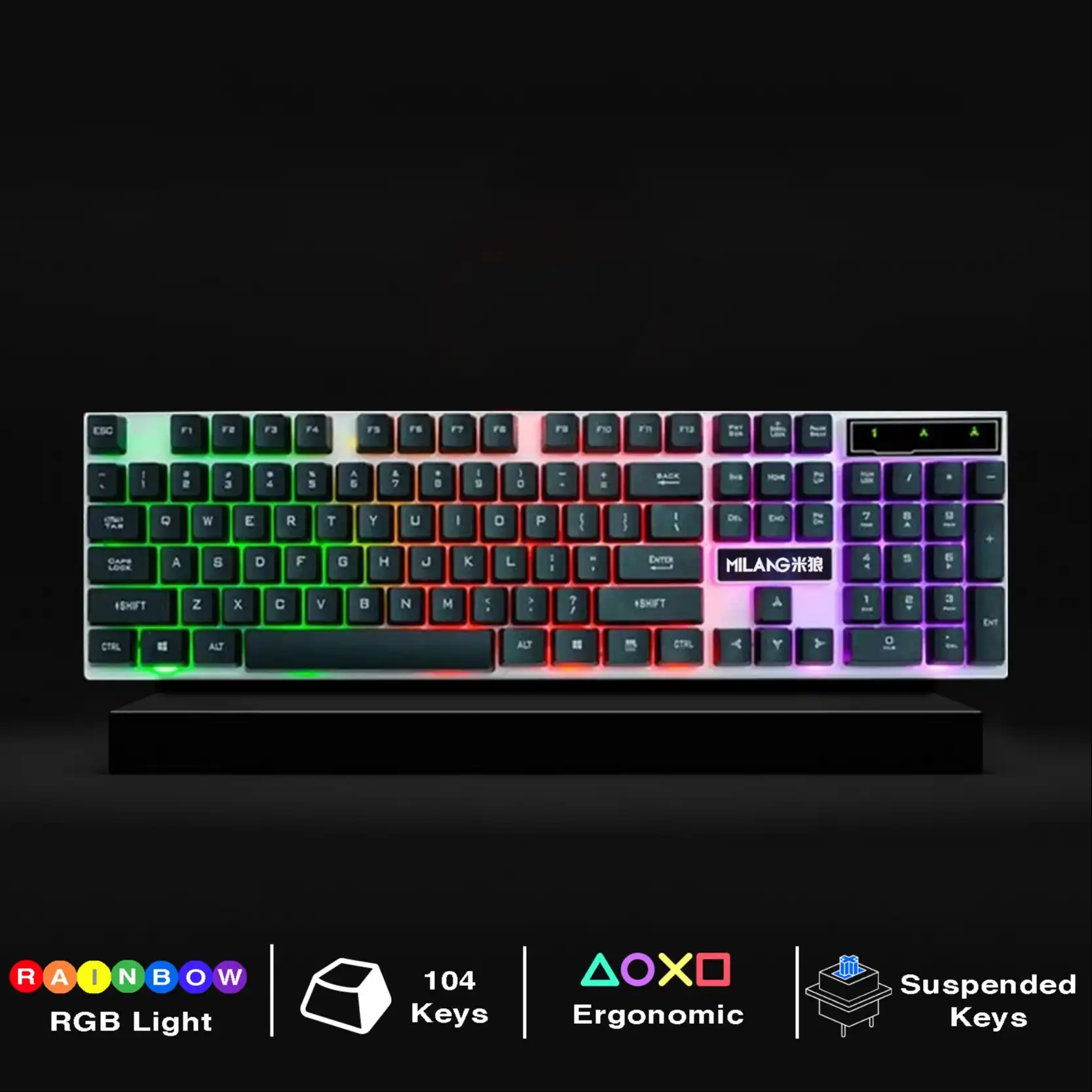 Product image of MILANG K6 Professional Polychromatic RGB Rainbow Backlit Gaming Waterproof Mech Feel Keyboard