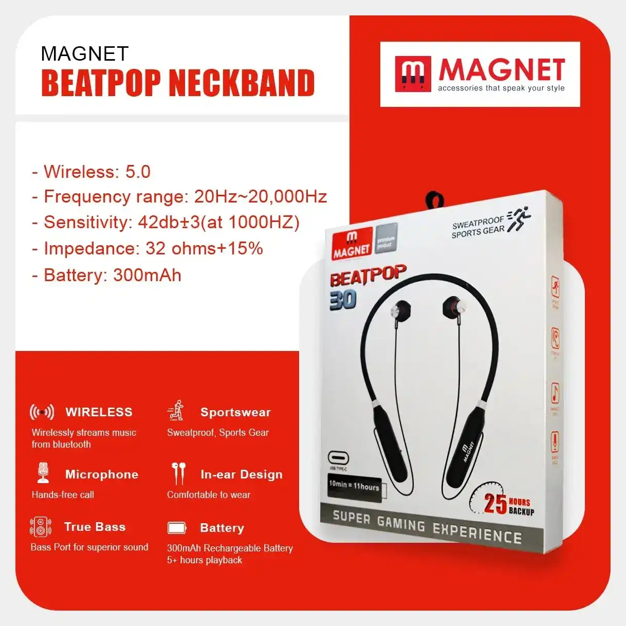 Product image of Magnet Neckband | Beatpop Neckband | Bluetooth Neckband with magnetic back