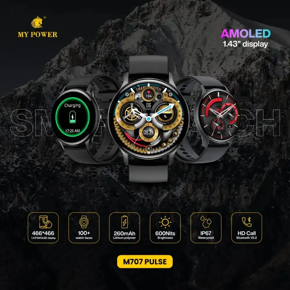 Product image of M707 pulse Mypower smartwatch Amoled round display with Bluetooth calling