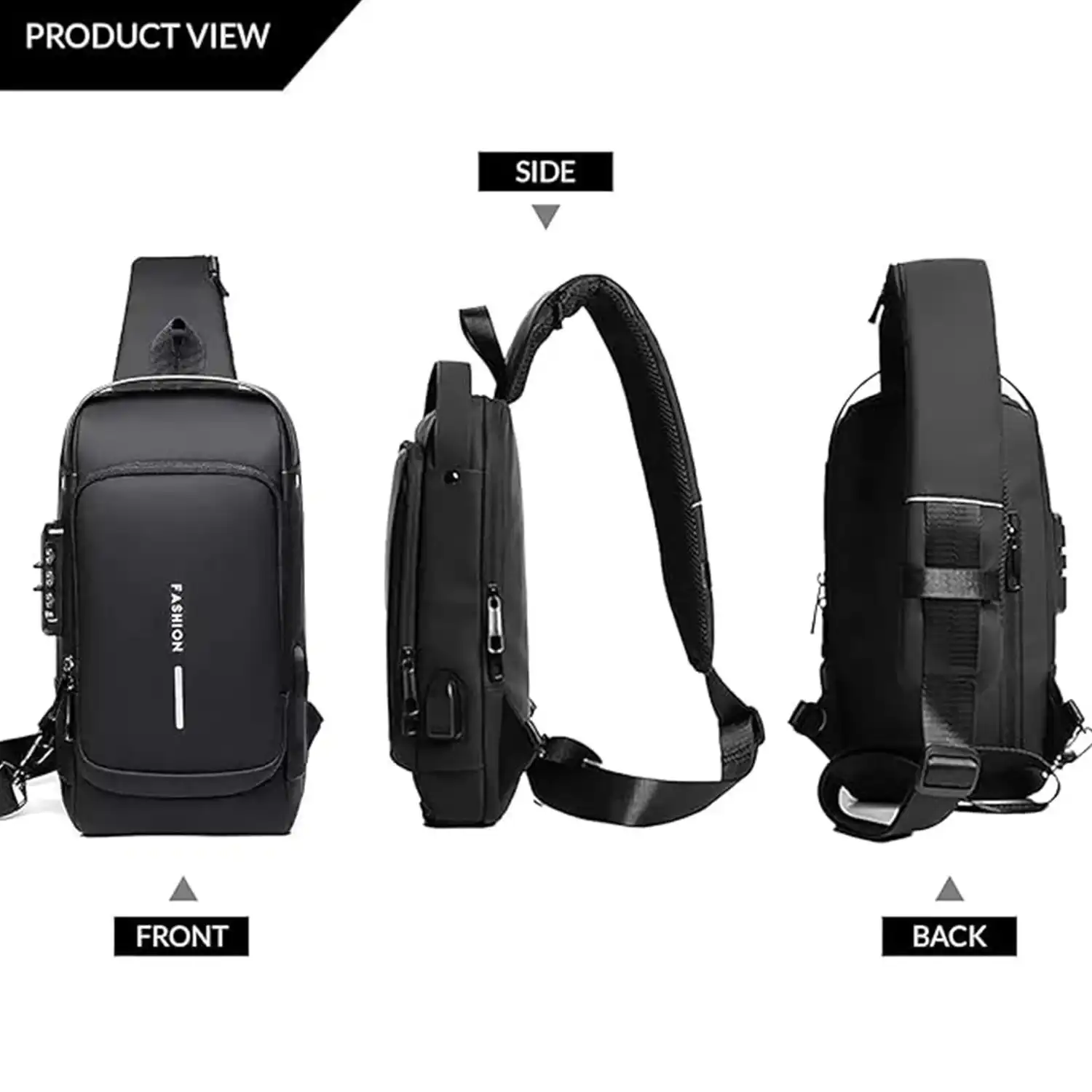 Product image of Trendy Anti-Theft Crossbody Sling Bag with USB Charging Port (1 Pc)