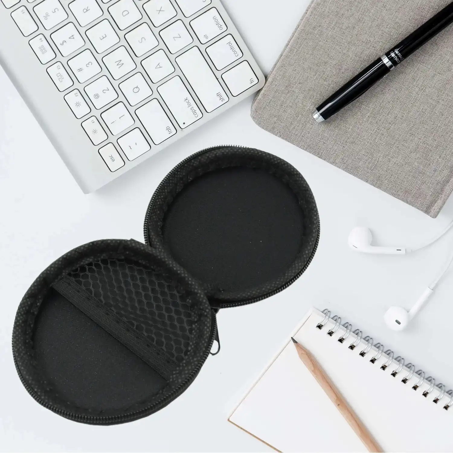 Product image of Cute Round Earphone Carrying Case - Multi-Use Pocket Pouch for Headphones, Cables, Coins, Airpods & More