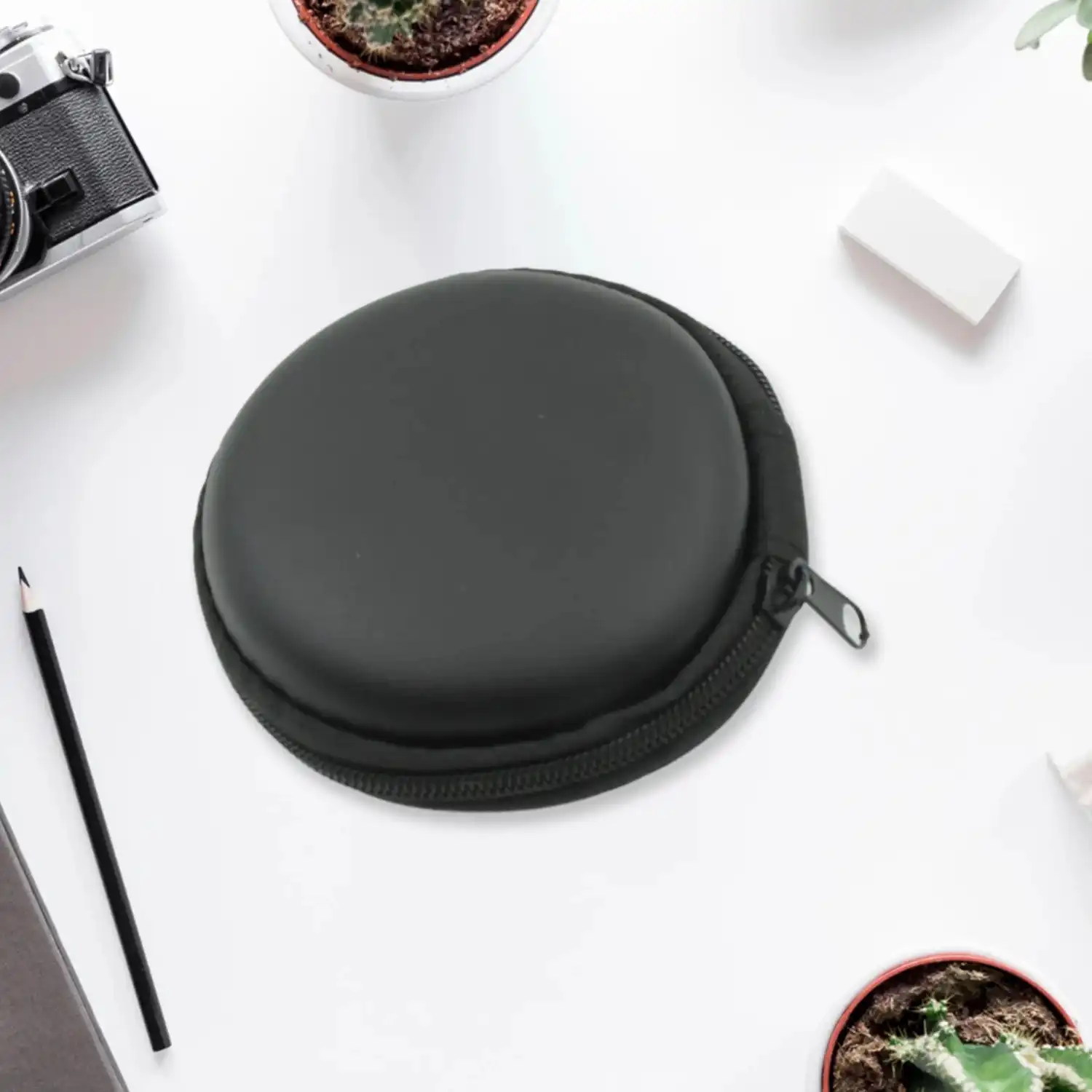 Product image of Cute Round Earphone Carrying Case - Multi-Use Pocket Pouch for Headphones, Cables, Coins, Airpods & More