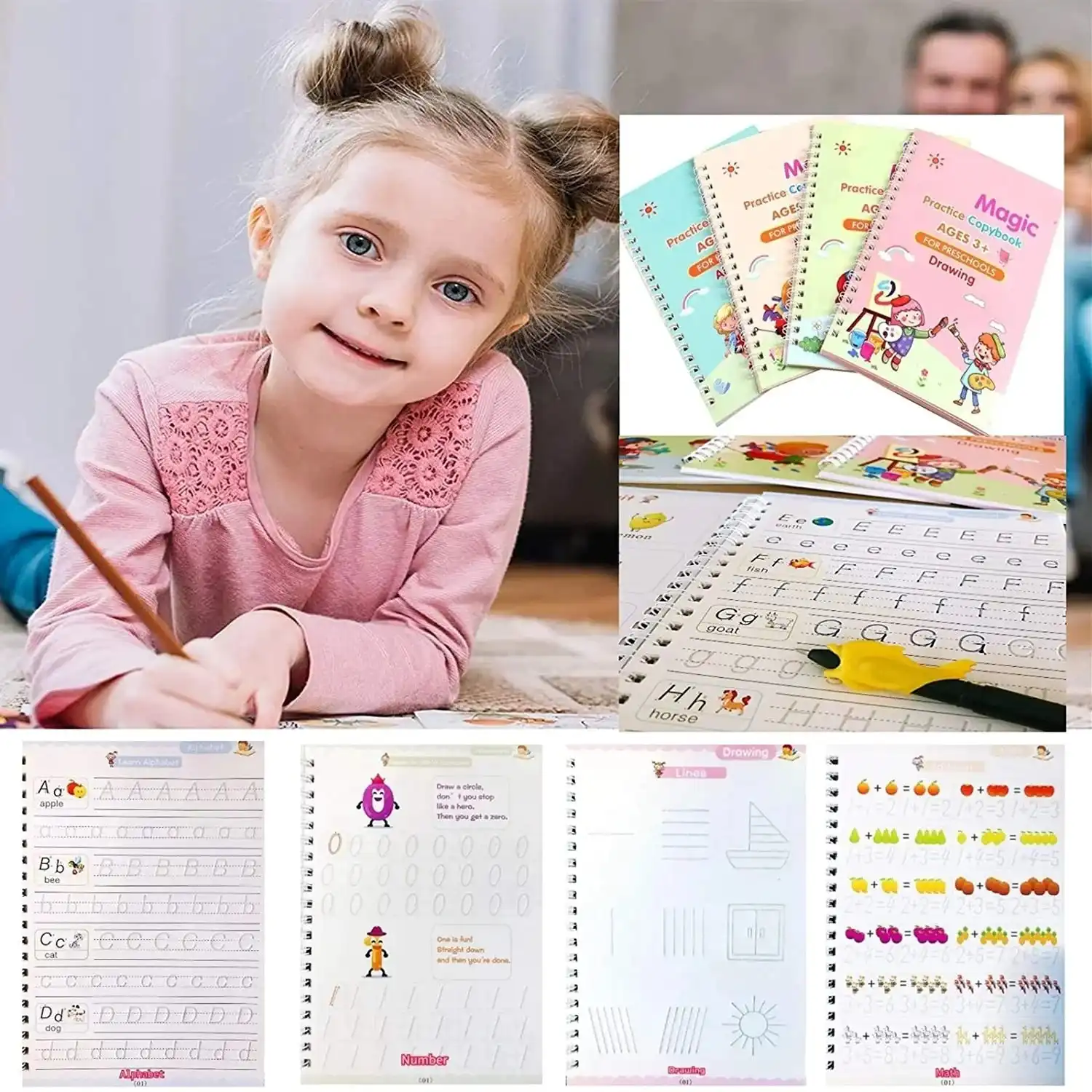 Product image of 4 Pc Magic Copybook widely used by kids, children’s and even adults also to write down important things over it while emergencies etc