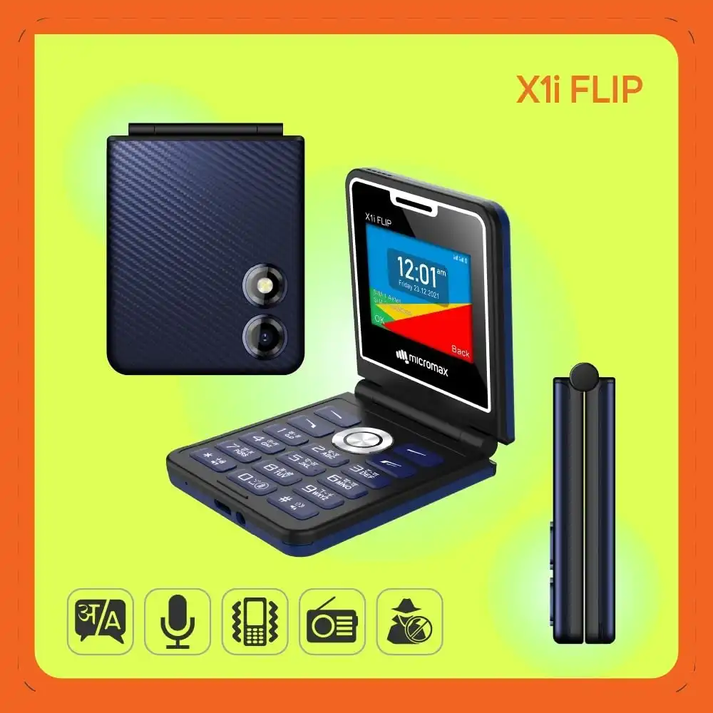 Product image of Micromax MMX X1i Flip Keypad Phone – Dual SIM, 2.4 Inch Big Display, Type-C USB, Wireless FM & Auto Call Recording