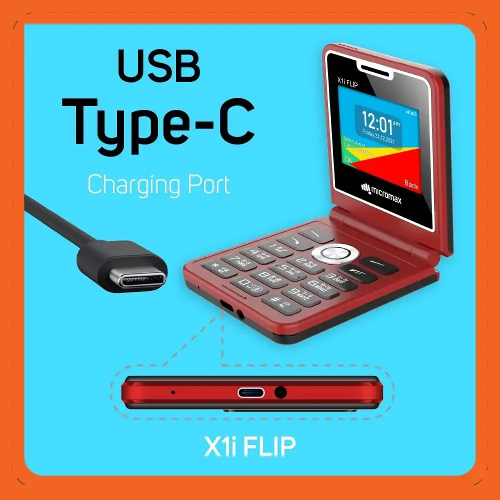 Product image of Micromax MMX X1i Flip Keypad Phone – Dual SIM, 2.4 Inch Big Display, Type-C USB, Wireless FM & Auto Call Recording