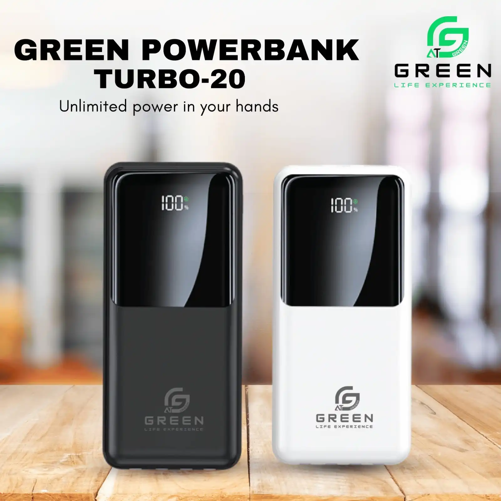 Product image of Green Turbo-20 20000mAh Fast Powerbank | 22.5W PD | Digital Display | NepoMart