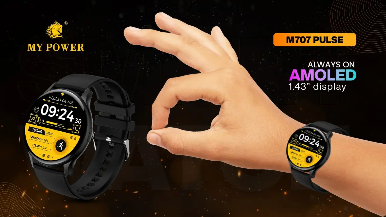 Product image of AMOLED Smart Watch M707Pulse – HD Bluetooth Calling, IP68 Waterproof Fitness Tracker (Black)