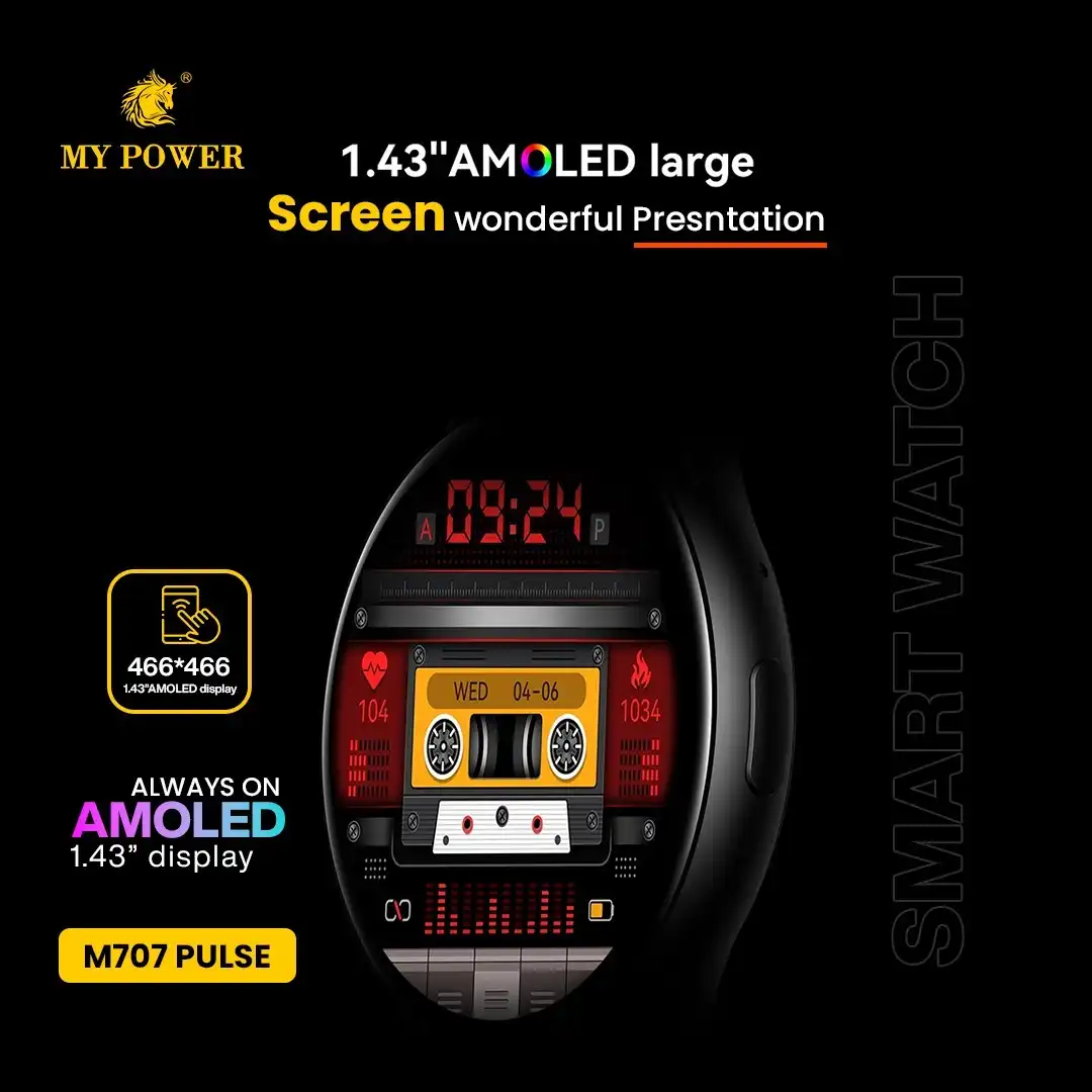 Product image of AMOLED Smart Watch M707Pulse – HD Bluetooth Calling, IP68 Waterproof Fitness Tracker (Black)