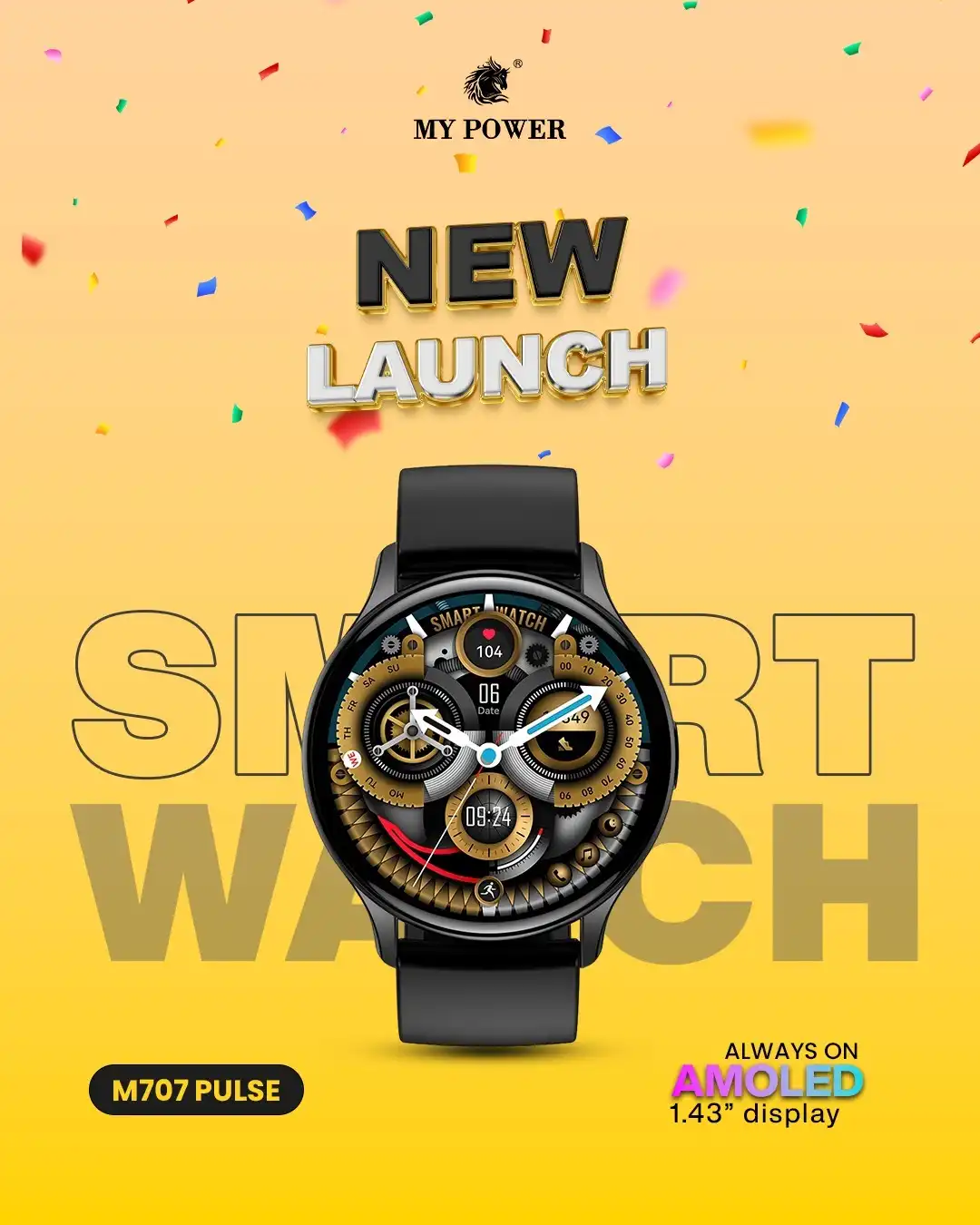 Product image of AMOLED Smart Watch M707Pulse – HD Bluetooth Calling, IP68 Waterproof Fitness Tracker (Black)