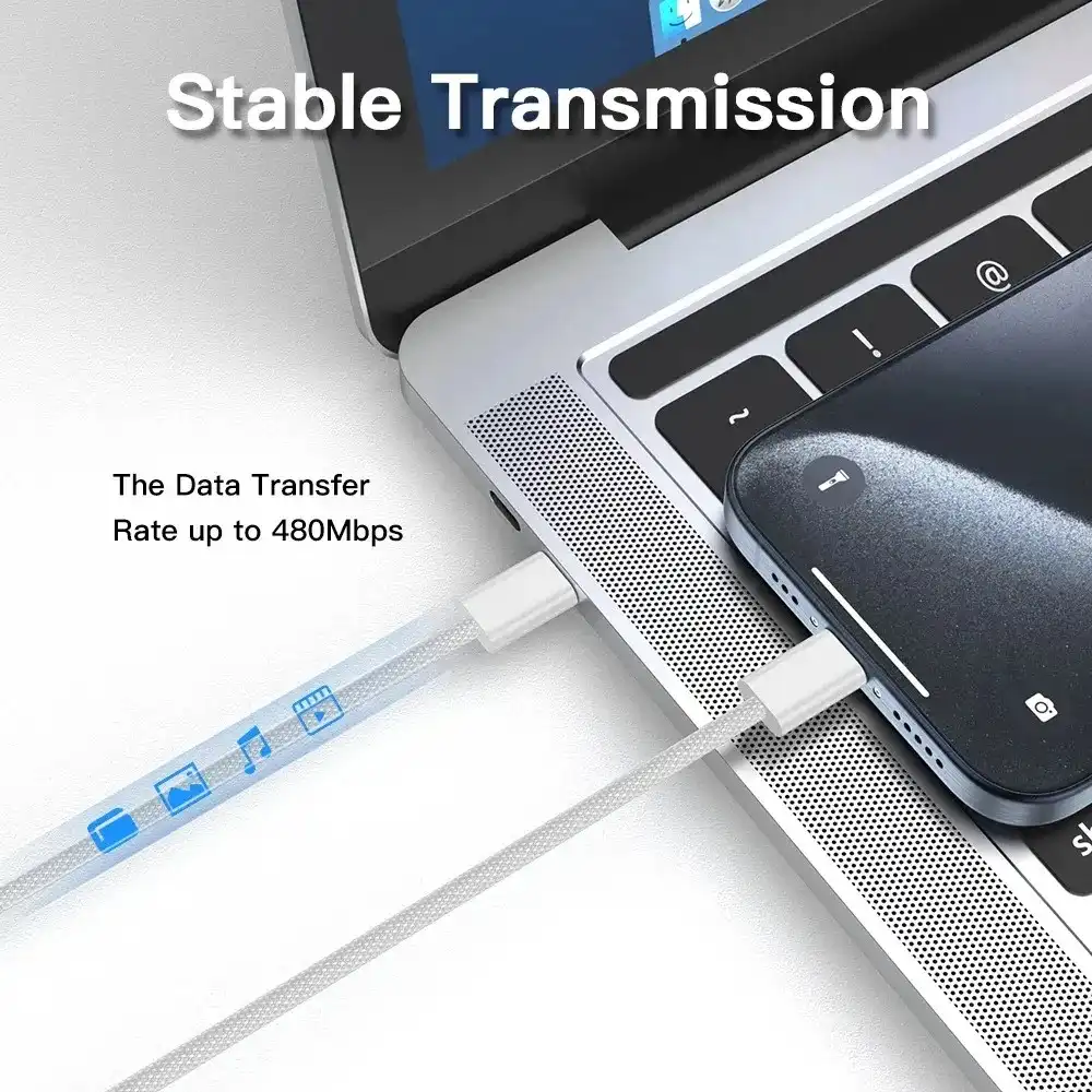 Product image of PD 60W Original USB-C to Type-C Cable for iPhone 15 Plus 16 Pro Max Dual Type C Fast Charging Braided Cable for S24 S25