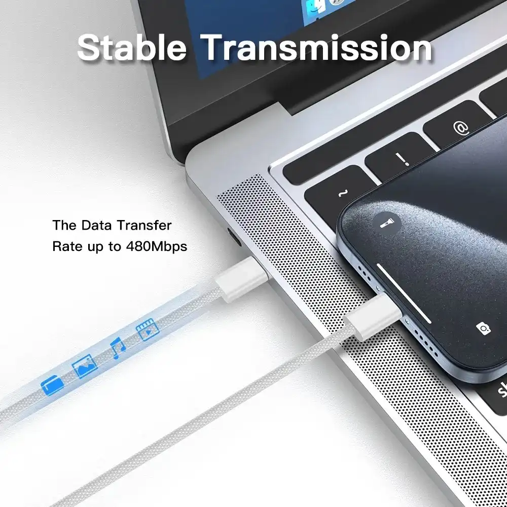 Product image of PD 60W Original USB-C to Type-C Cable for iPhone 15 Plus 16 Pro Max Dual Type C Fast Charging Braided Cable for S24 S25