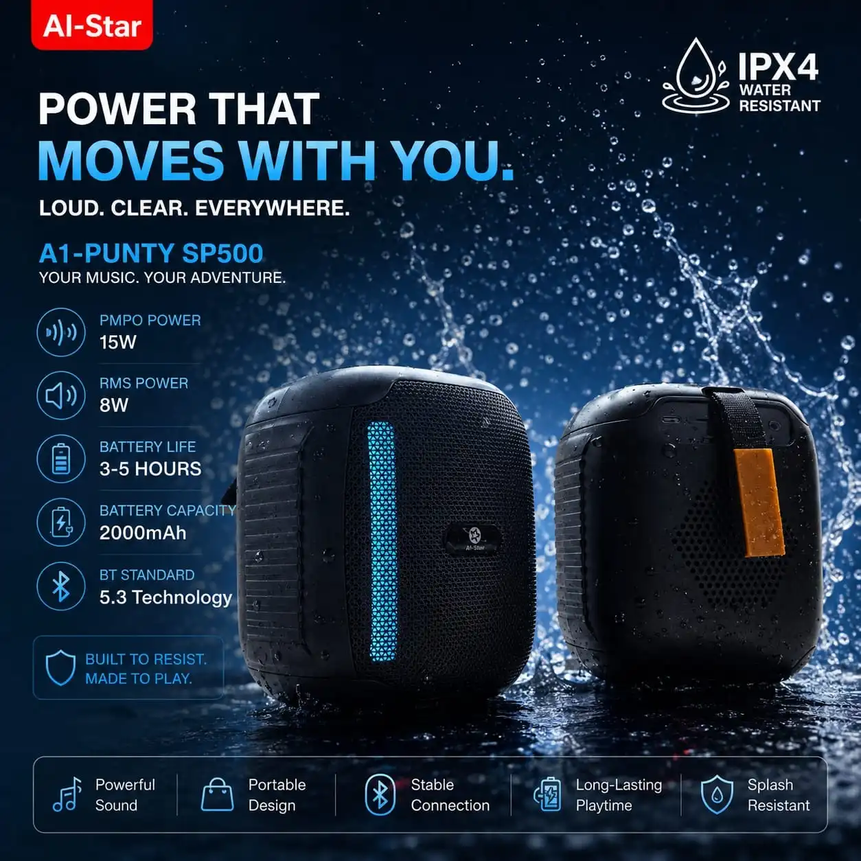 Product image of A1-Punty SP500 Portable Bluetooth Speaker – Best Sound Quality with 6 Months Replacement Guarantee