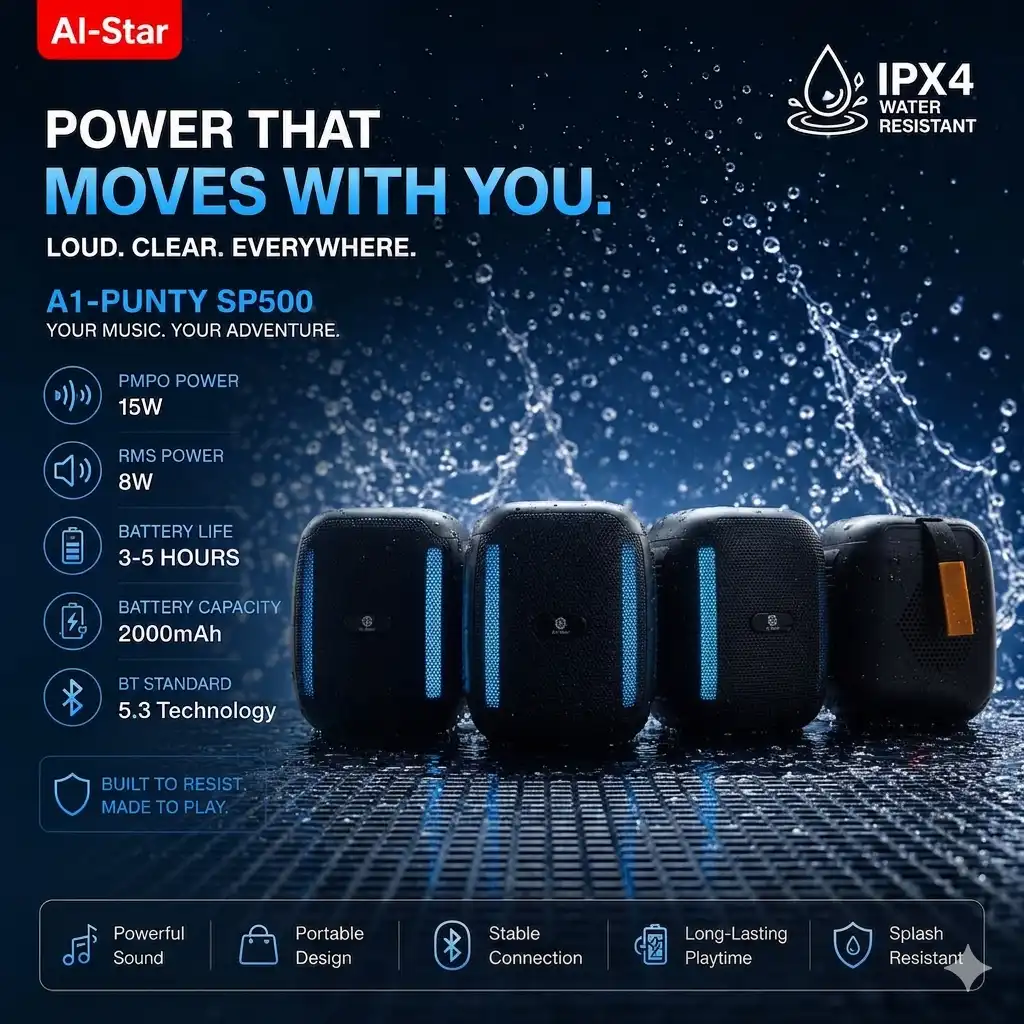 Product image of A1-Punty SP500 Portable Bluetooth Speaker – Best Sound Quality with 6 Months Replacement Guarantee