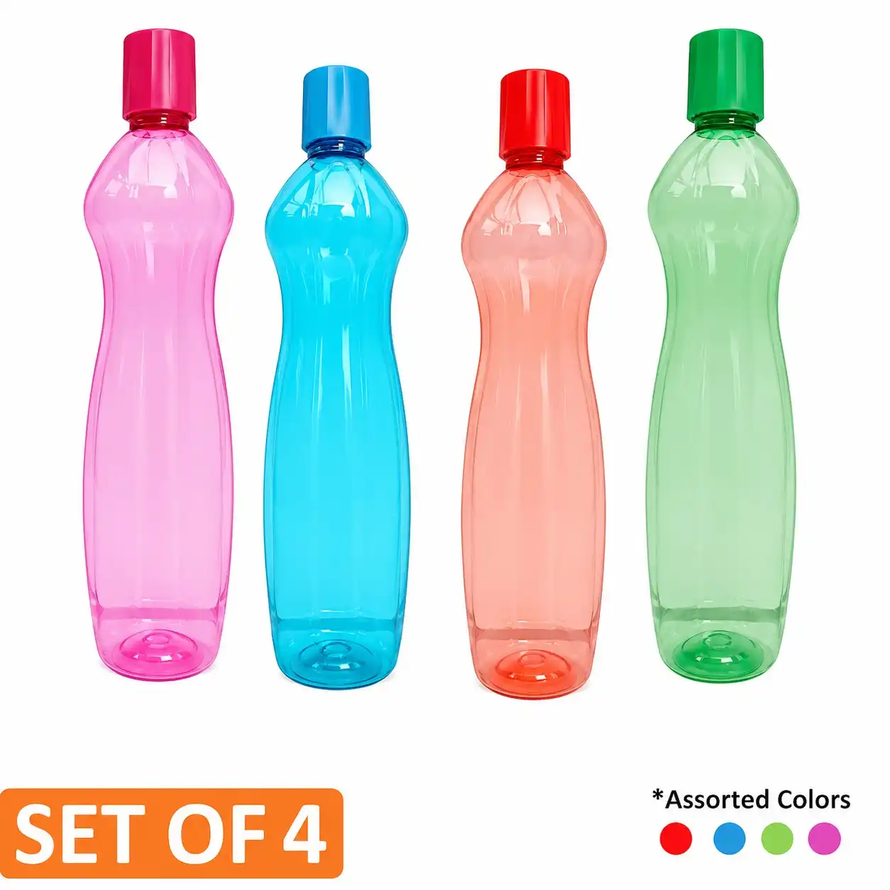 Product image of Bagmati Transparent Plastic Water Bottle - 1000ml - Set of 04