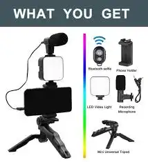 Product image of Mobile Vlogging Kit with Tripod, LED Light, Microphone & Phone Holder – Complete Smartphone Video Recording Kit