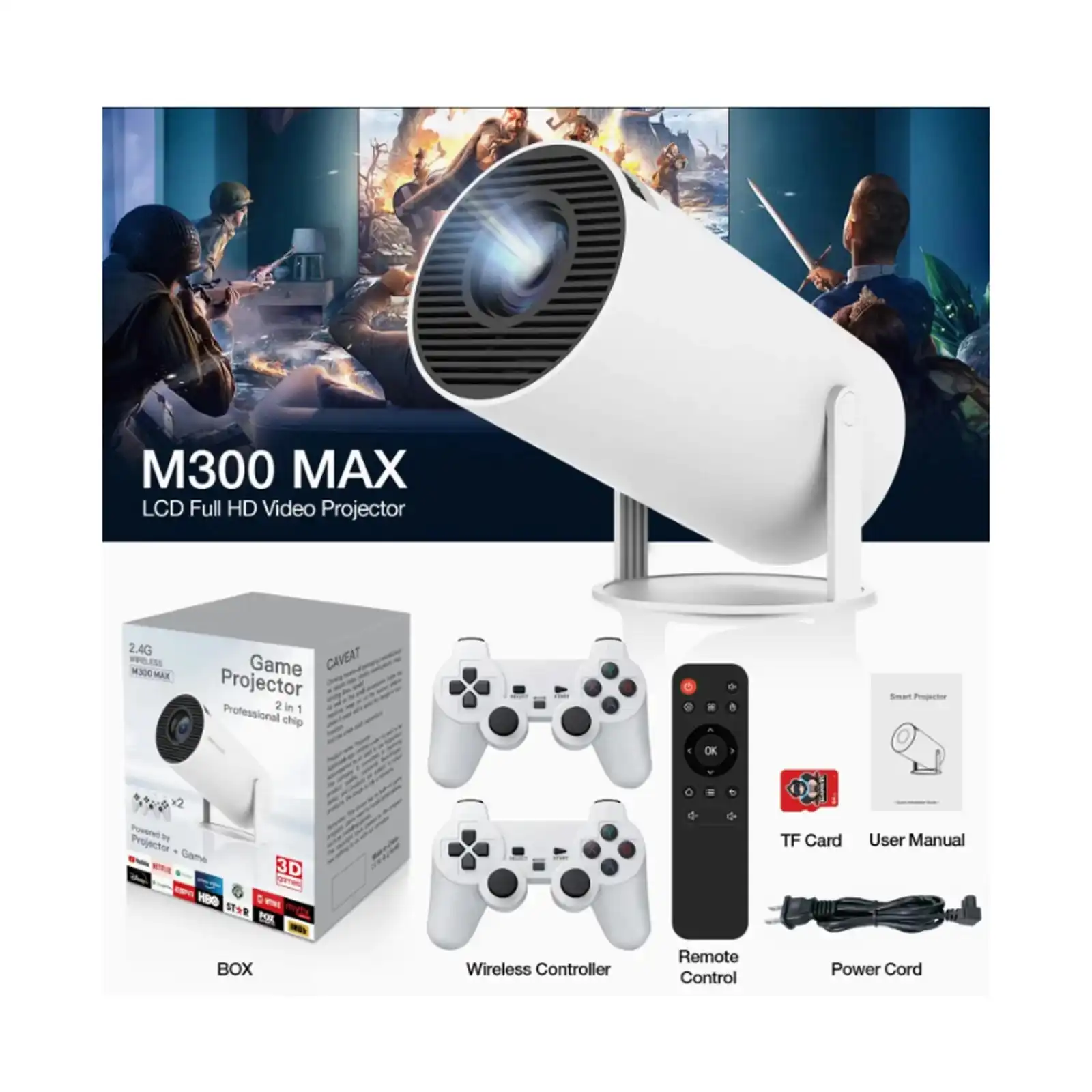 Product image of 2 in 1 Android Game Projector with Wireless Controller (4K Ultra HD, 3D Game, YouTube, Netflix)