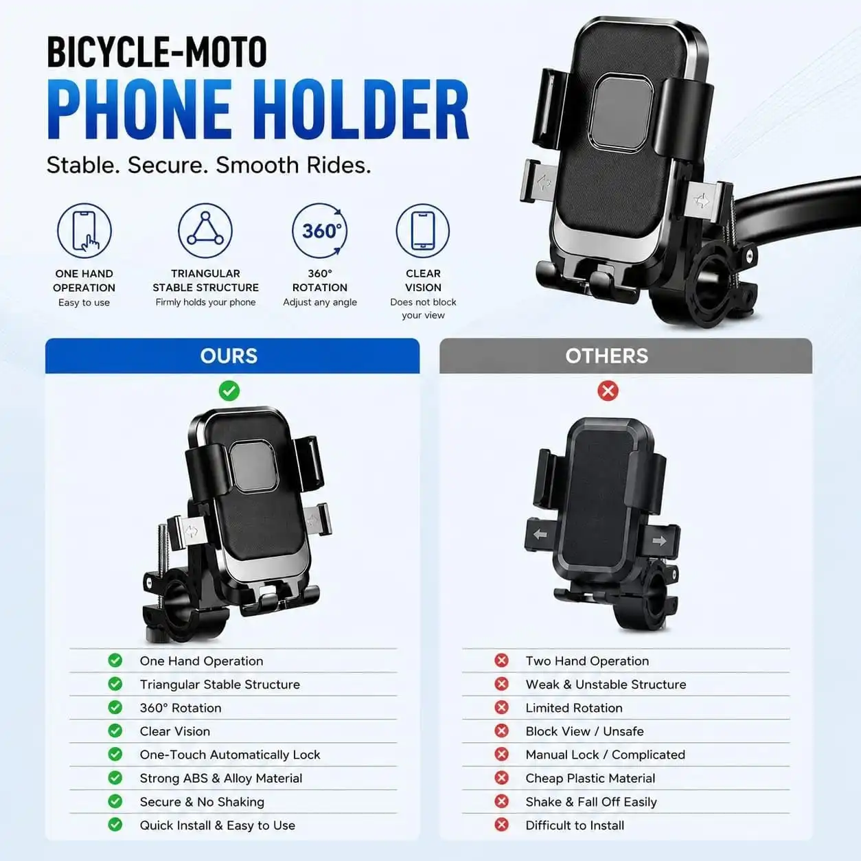 Product image of XY-088 Bicycle & Motorcycle Phone Holder – 360° One-Touch Auto Lock Mobile Mount