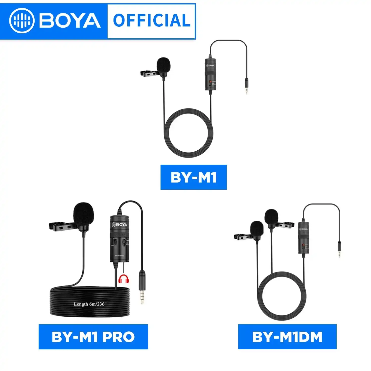 Product image of BOYA BY-M1 Original Omnidirectional Lavalier Microphone – 3.5mm Clip-On Condenser Mic for Smartphone, DSLR, Camera & PC
