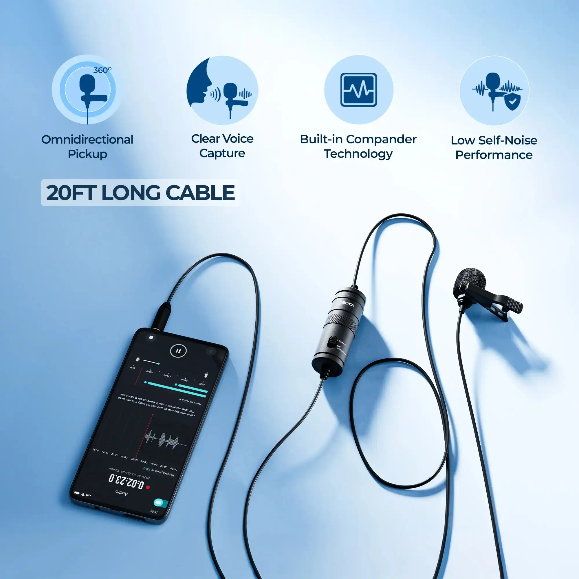 Product image of BOYA BY-M1 Original Omnidirectional Lavalier Microphone – 3.5mm Clip-On Condenser Mic for Smartphone, DSLR, Camera & PC