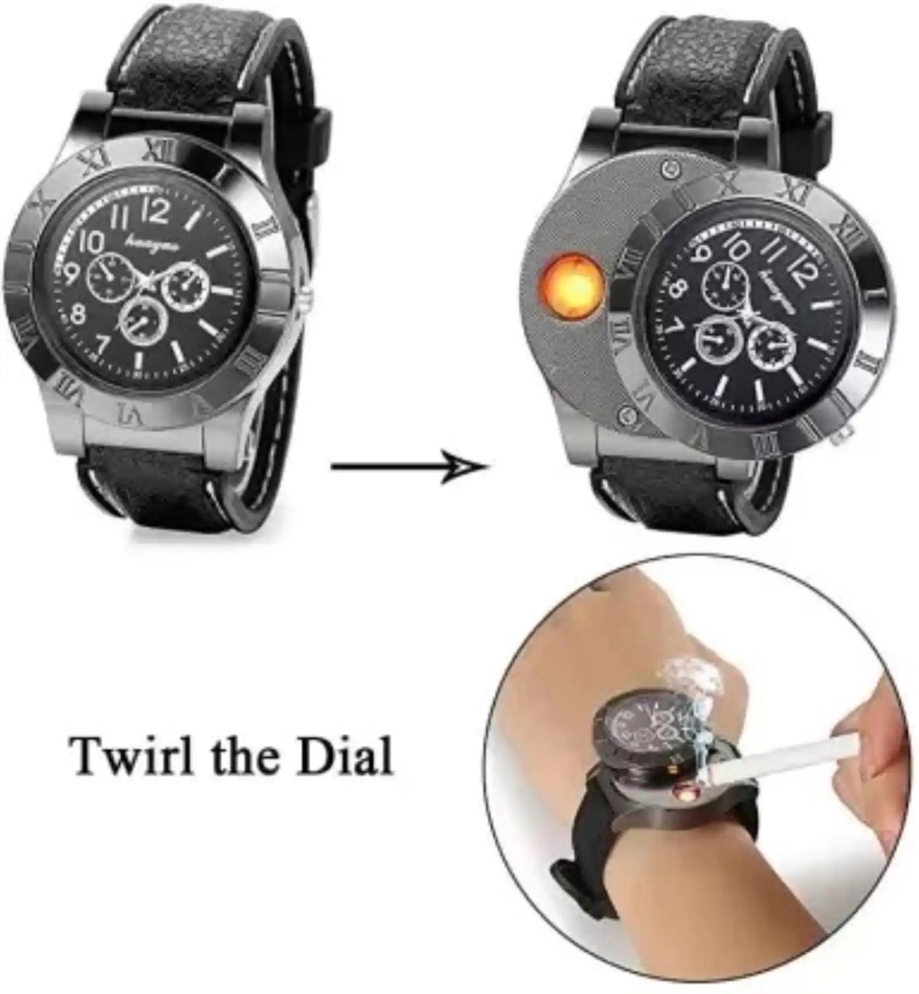 Product image of Fashion Lighter Quartz Wrist Watch – Refillable Gas Lighter Watch for Men with Quartz Movement