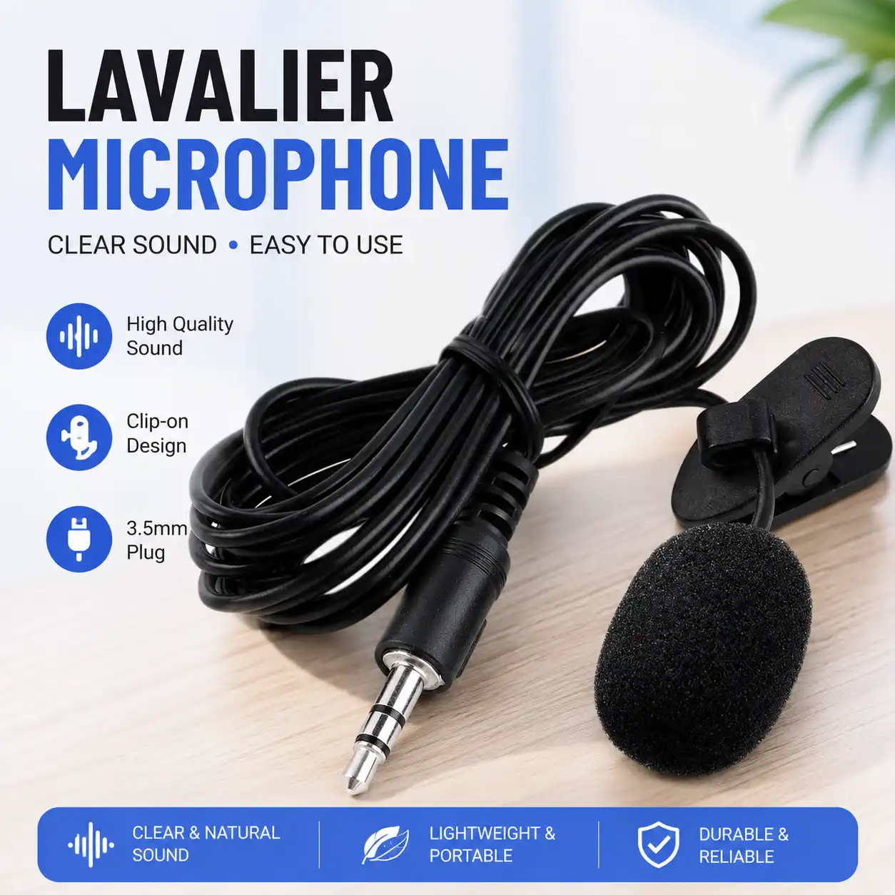 Product image of 3.5mm Hands-Free Mini Lapel Microphone – Clip-On Condenser Mic for PC, Laptop & Voice Recording