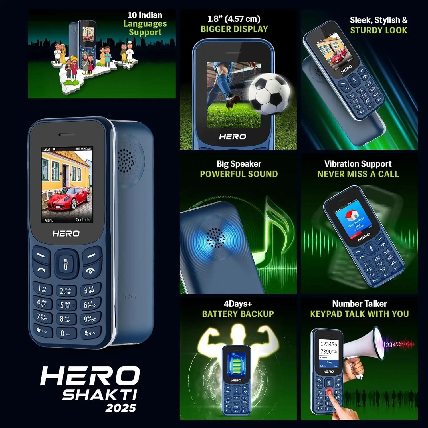 Product image of Lava Hero 2025 Dual SIM Keypad Phone – 1.8" Display, FM Recording, Bluetooth & 32GB Memory Support