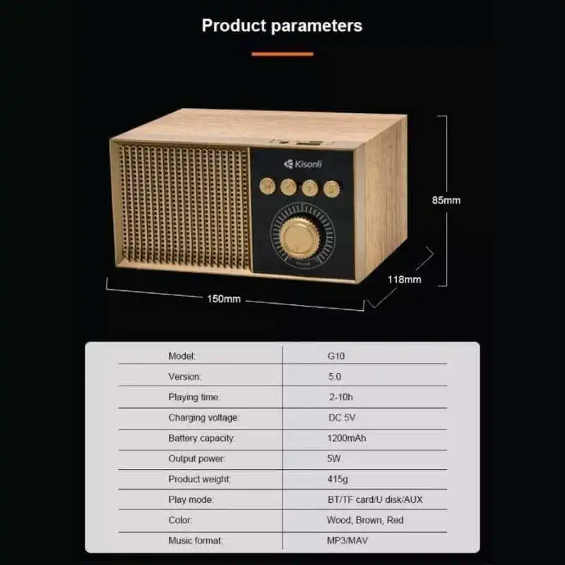 Product image of Kisonli G10 Portable Bluetooth Speaker with LED Light – 5W Wireless Speaker with FM, USB, TF Card & AUX