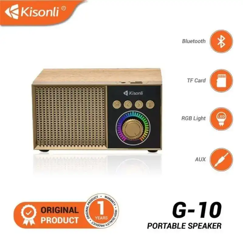Product image of Kisonli G10 Portable Bluetooth Speaker with LED Light – 5W Wireless Speaker with FM, USB, TF Card & AUX