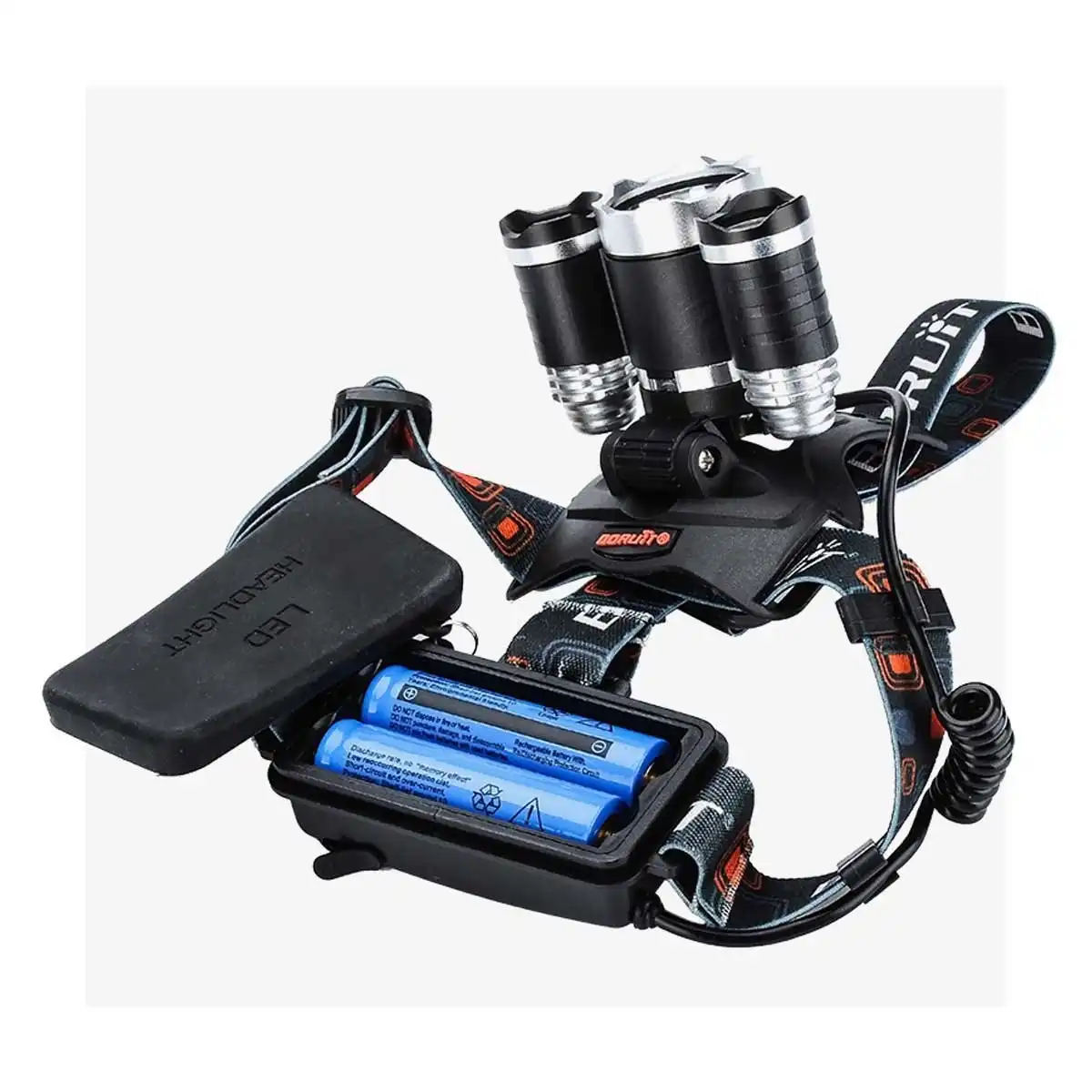 Product image of 3×T6 High Power Rechargeable LED Headlamp – 3 Light Modes with 2×18650 Batteries & Charger