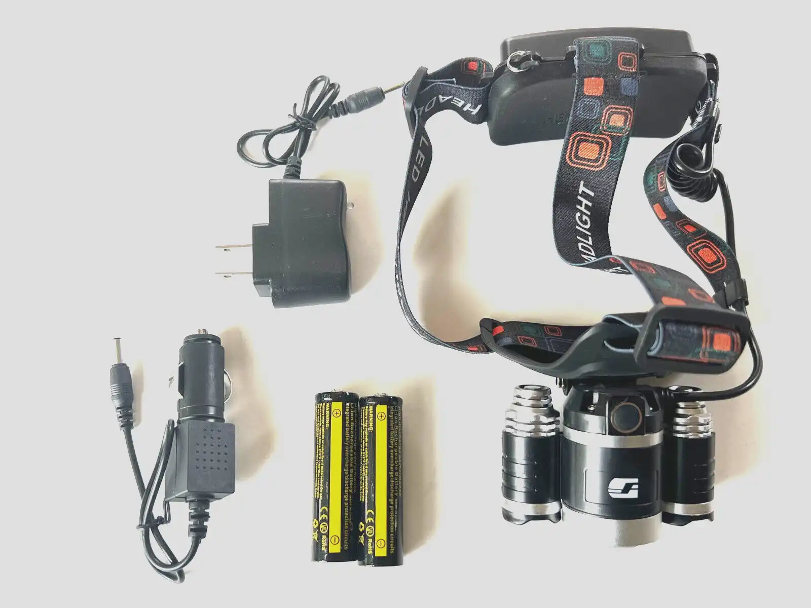 Product image of 3×T6 High Power Rechargeable LED Headlamp – 3 Light Modes with 2×18650 Batteries & Charger